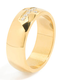 Waterproof Gold Plated Stainless Steel Cubic Zirconia Pave Cross Thick Ring - link has visual effect only