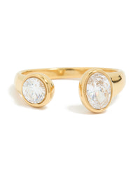 Waterproof Gold Plated Stainless Steel Oval & Round Cubic Zirconia Open Ring - link has visual effect only