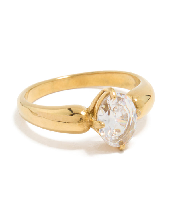 Waterproof Gold Plated Stainless Steel Cubic Zirconia Thick Oval Ring