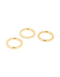 Waterproof Gold Plated Stainless Steel Cubic Zirconia Band & Smooth Rings 3-Pack - link has visual effect only