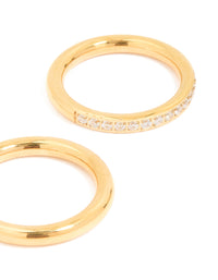 Waterproof Gold Plated Stainless Steel Cubic Zirconia Band & Smooth Rings 3-Pack - link has visual effect only