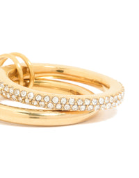 Waterproof Gold Plated Stainless Steel Cubic Zirconia Spinner Rondell Stacked Ring - link has visual effect only