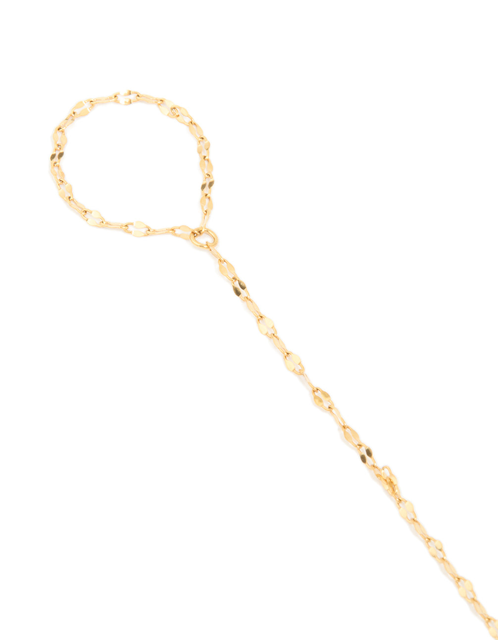 Showcasing a waterproof hand chain crafted from gold plated stainless steel close up view