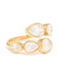 Waterproof Gold Plated Stainless Steel Cubic Zirconia Graduating Pear Wrap Ring - link has visual effect only