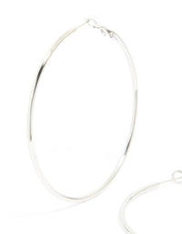 Crafted from waterproof stainless steel hoop earrings in silver, 55 MM close up view - link has visual effect only