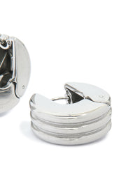 Waterproof Stainless Steel Ribbed Circle Hinged Hoop Earrings - link has visual effect only