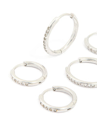Waterproof Stainless Steel Cubic Zirconia Clicker Hoop Earring Pack - link has visual effect only