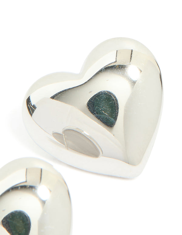 Waterproof Stainless Steel Puffy Heart Stud Earrings