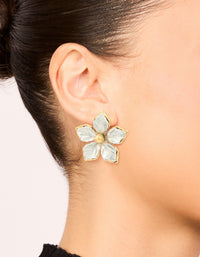 Waterproof Mixed Metal Plated Stainless Steel Statement FlowerStud Earrings - link has visual effect only