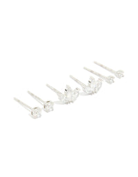 Waterproof Stainless Steel Cubic Zirconia Fine Marquise & Classic Stud Earrings 3-Pack - link has visual effect only