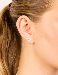 Waterproof Stainless Steel Cubic Zirconia Square Stud Earrings 3-Pack - link has visual effect only