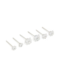 Waterproof Stainless Steel Cubic Zirconia Square Stud Earrings 3-Pack - link has visual effect only
