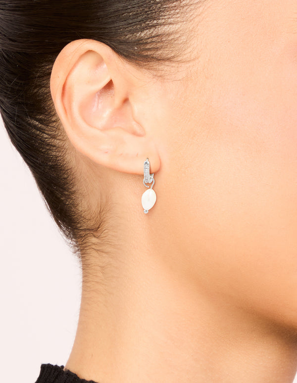 Waterproof Stainless Steel Diamante Freshwater Pearl Drop Huggie Earrings