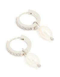 Waterproof Stainless Steel Diamante Freshwater Pearl Drop Huggie Earrings - link has visual effect only