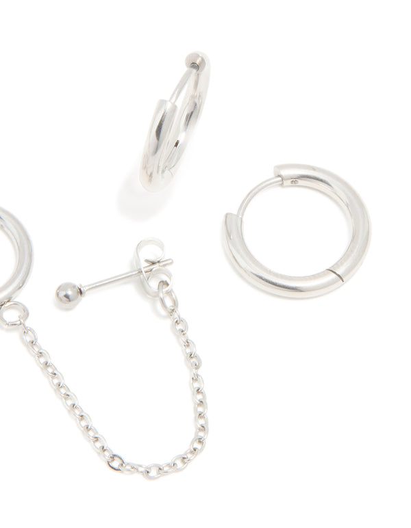 Waterproof Stainless Steel Chain & Huggie Earrings 3-Pack