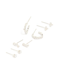 Waterproof Stainless Steel Diamante Stacking Earrings 4-Pack - link has visual effect only