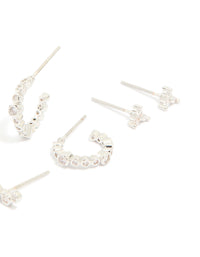 Waterproof Stainless Steel Diamante Stacking Earrings 4-Pack - link has visual effect only