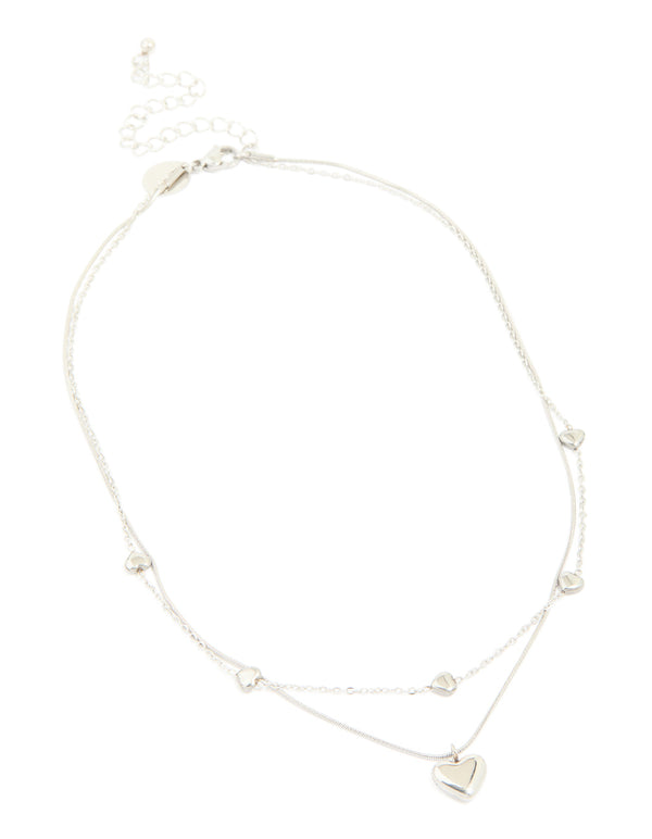 Waterproof Stainless Steel Multi Heart Charms Layered Necklace