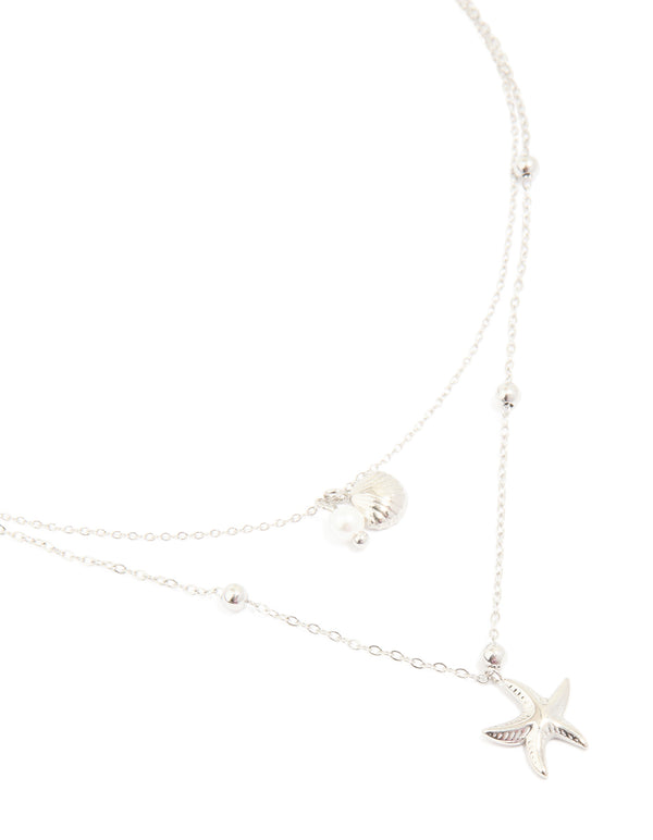 Waterproof Stainless Steel Starfish & Shell Layered Necklace