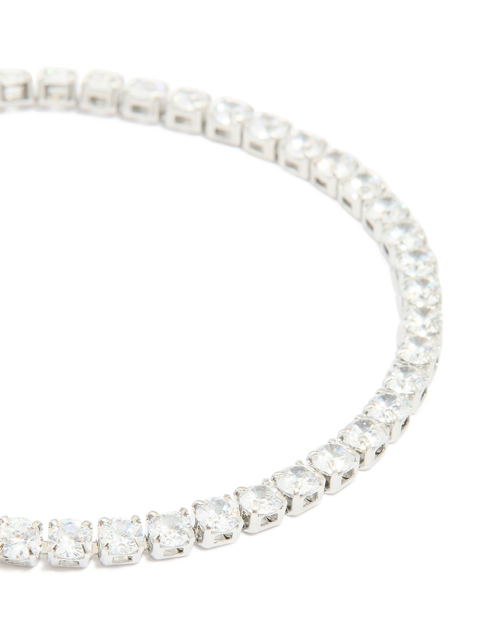 Beautifully crafted waterproof stainless steel tennis bracelet featuring cubic zirconia in silver close up view