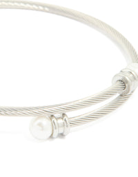 Waterproof Stainless Steel Pearl Twisted Bangle - link has visual effect only