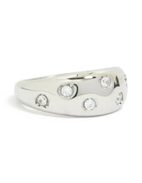Waterproof Stainless Steel Spotty Diamante Band Ring - link has visual effect only