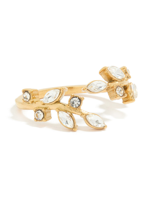 Waterproof Gold Plated Stainless Steel Cubic Zirconia Vine Wrap Ring