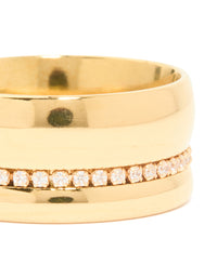 Waterproof Gold Plated Stainless Steel Cubic Zirconia Thick Band Pave Ring - link has visual effect only