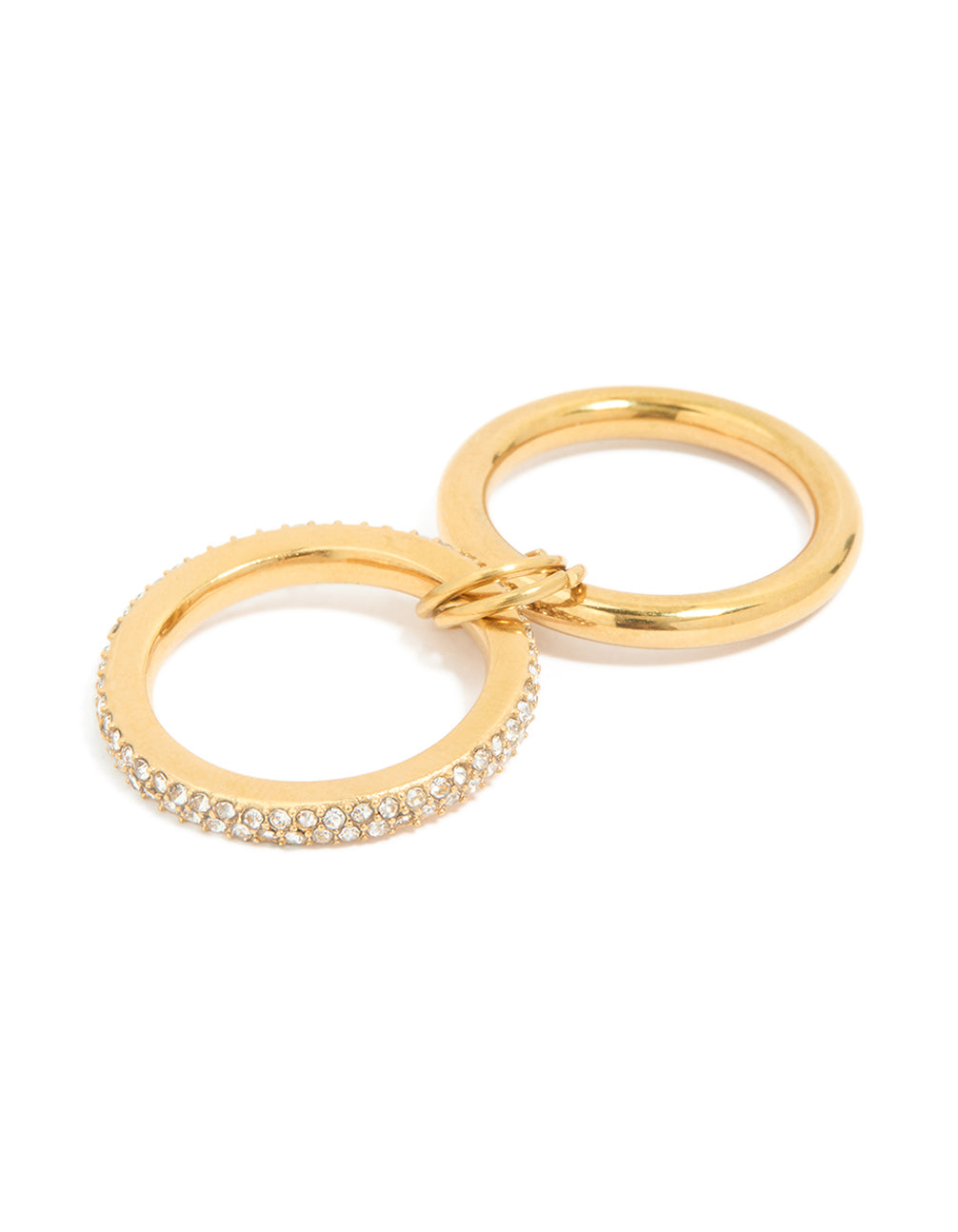 Designed with waterproof gold plated stainless steel cubic zirconia spinner rondell stacked ring side detail view