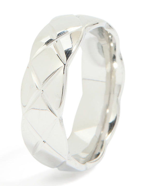 Waterproof Stainless Steel Crosshatch Band Ring