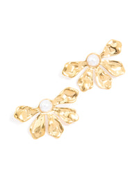 Waterproof Gold Plated Stainless Steel Pearl Half Flower Stud Earrings - link has visual effect only