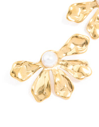 Waterproof Gold Plated Stainless Steel Pearl Half Flower Stud Earrings - link has visual effect only