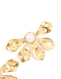 Waterproof Gold Plated Stainless Steel Pearl Half Flower Stud Earrings - link has visual effect only