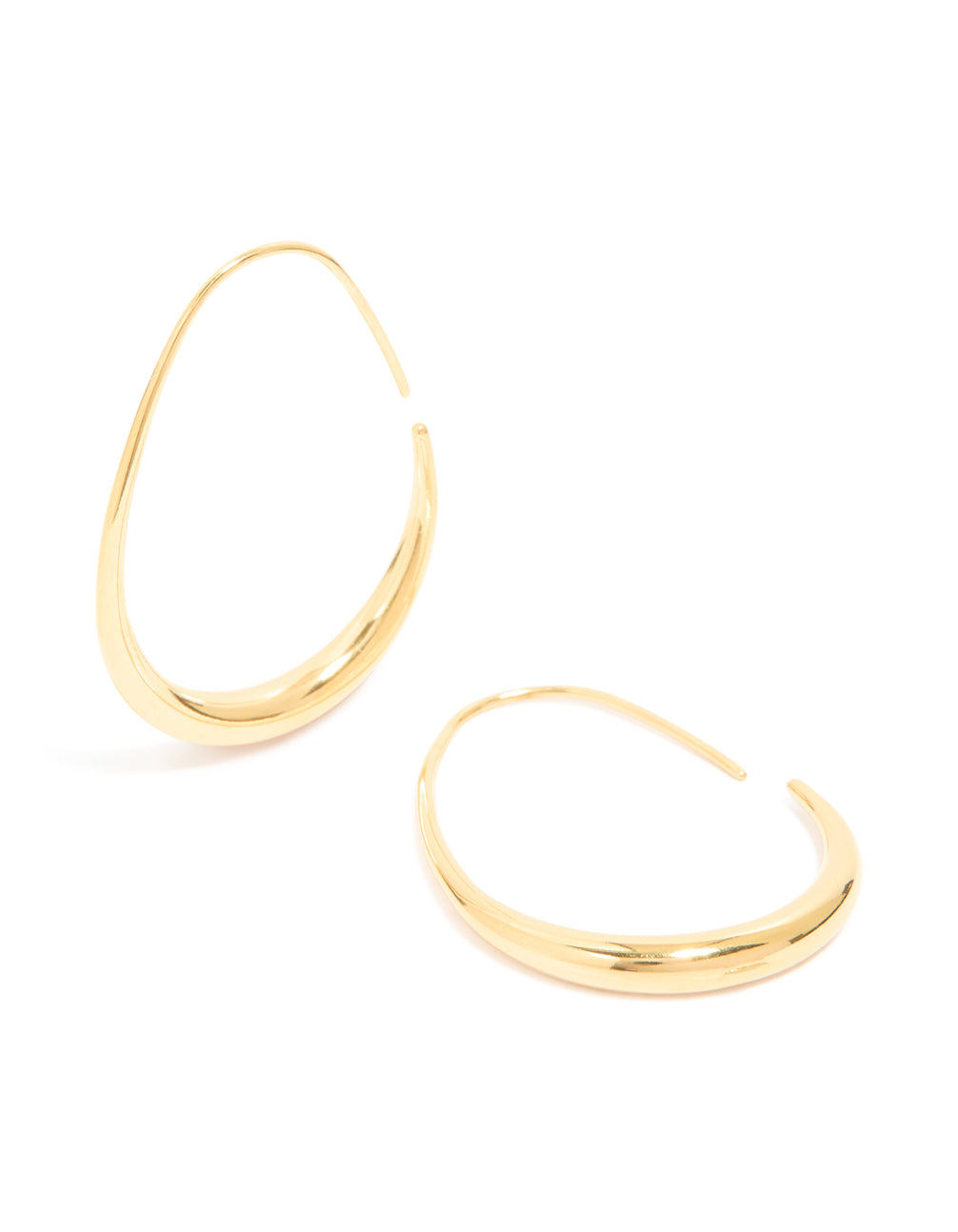 Presenting waterproof gold plated stainless steel oval hoop earrings front view