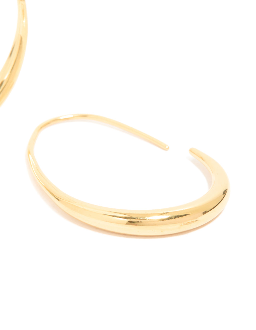 Designed with waterproof gold plated stainless steel oval hoop earrings close up view