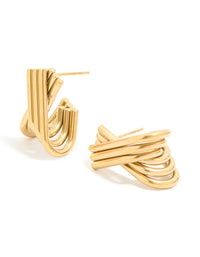 Waterproof Gold Plated Stainless Steel Long Layered Circle Hoop Earrings - link has visual effect only