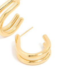 Waterproof Gold Plated Stainless Steel Double Layered Hoop Earrings - link has visual effect only
