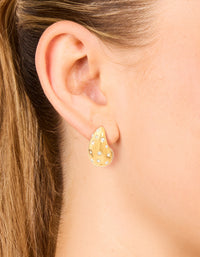 Waterproof Gold Plated Stainless Steel Diamante Teardrop Bubble Earrings - link has visual effect only