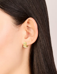 Waterproof Gold Plated Stainless Steel Cubic Zirconia Celestial Etched Hoop Earrings - link has visual effect only