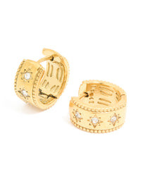 Waterproof Gold Plated Stainless Steel Cubic Zirconia Celestial Etched Hoop Earrings - link has visual effect only