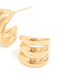Waterproof Gold Plated Stainless Steel Triple Band Hoop Earrings - link has visual effect only