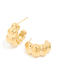 Waterproof Gold Plated Stainless Steel Bubble Croissant Hoop Earrings - link has visual effect only