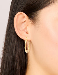 Waterproof Gold Plated Stainless Steel Thin Bamboo 30mm Hoop Earrings - link has visual effect only