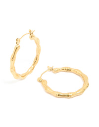 Waterproof Gold Plated Stainless Steel Thin Bamboo 30mm Hoop Earrings - link has visual effect only