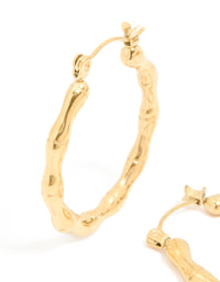 Waterproof Gold Plated Stainless Steel Thin Bamboo 30mm Hoop Earrings - link has visual effect only