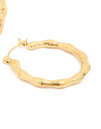 Waterproof Gold Plated Stainless Steel Thin Bamboo 30mm Hoop Earrings - link has visual effect only
