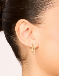 Waterproof Gold Plated Stainless Steel Double Classic Hoop Earrings - link has visual effect only