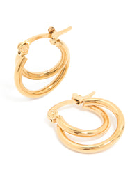 Waterproof Gold Plated Stainless Steel Double Classic Hoop Earrings - link has visual effect only