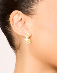 Waterproof Gold Plated Stainless Steel Pearl Wire Hoop Earrings - link has visual effect only