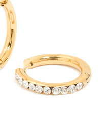 Waterproof Gold Plated Stainless Steel Diamante Hinged Half Hoop Earrings - link has visual effect only